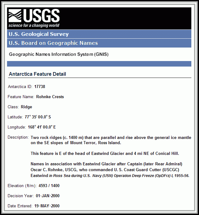 scan of U. S. Geological Survey Feature Name:  Rohnke Crests