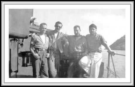 photograph of M. Ballman, Boderman, W. Leuck, and unknown crewmember